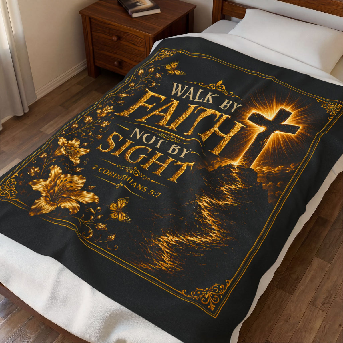 Walk by Faith Christian Plush Blanket – 2 Corinthians 5:7 Inspirational Faith Throw