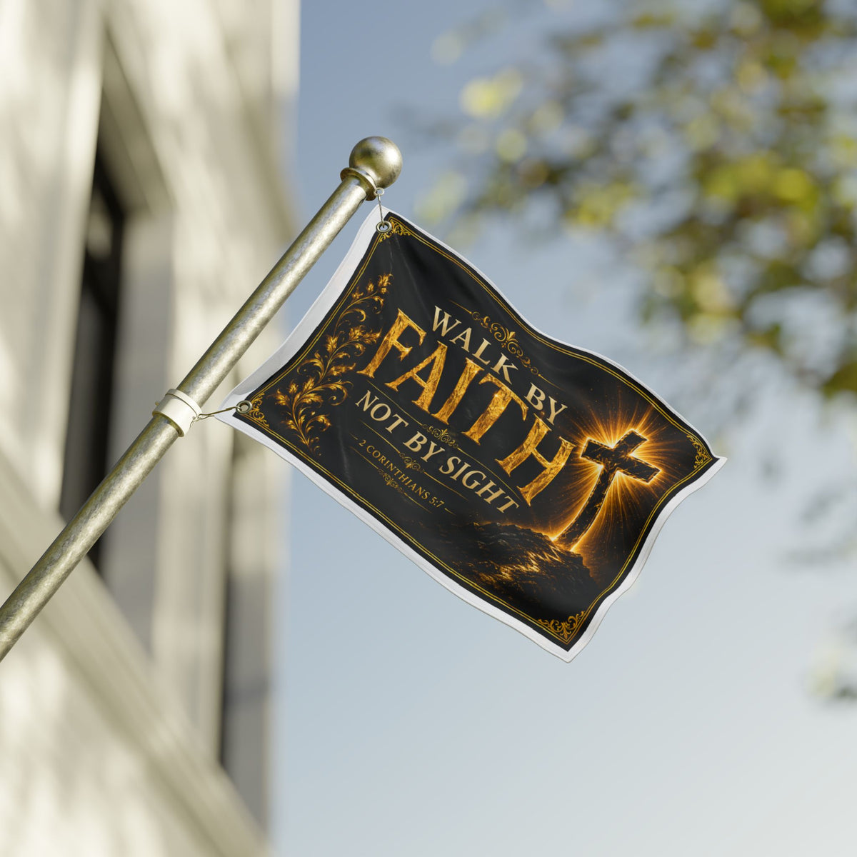 Walk by Faith Not by Sight Christian Flag – 2 Corinthians 5:7 Faith Décor