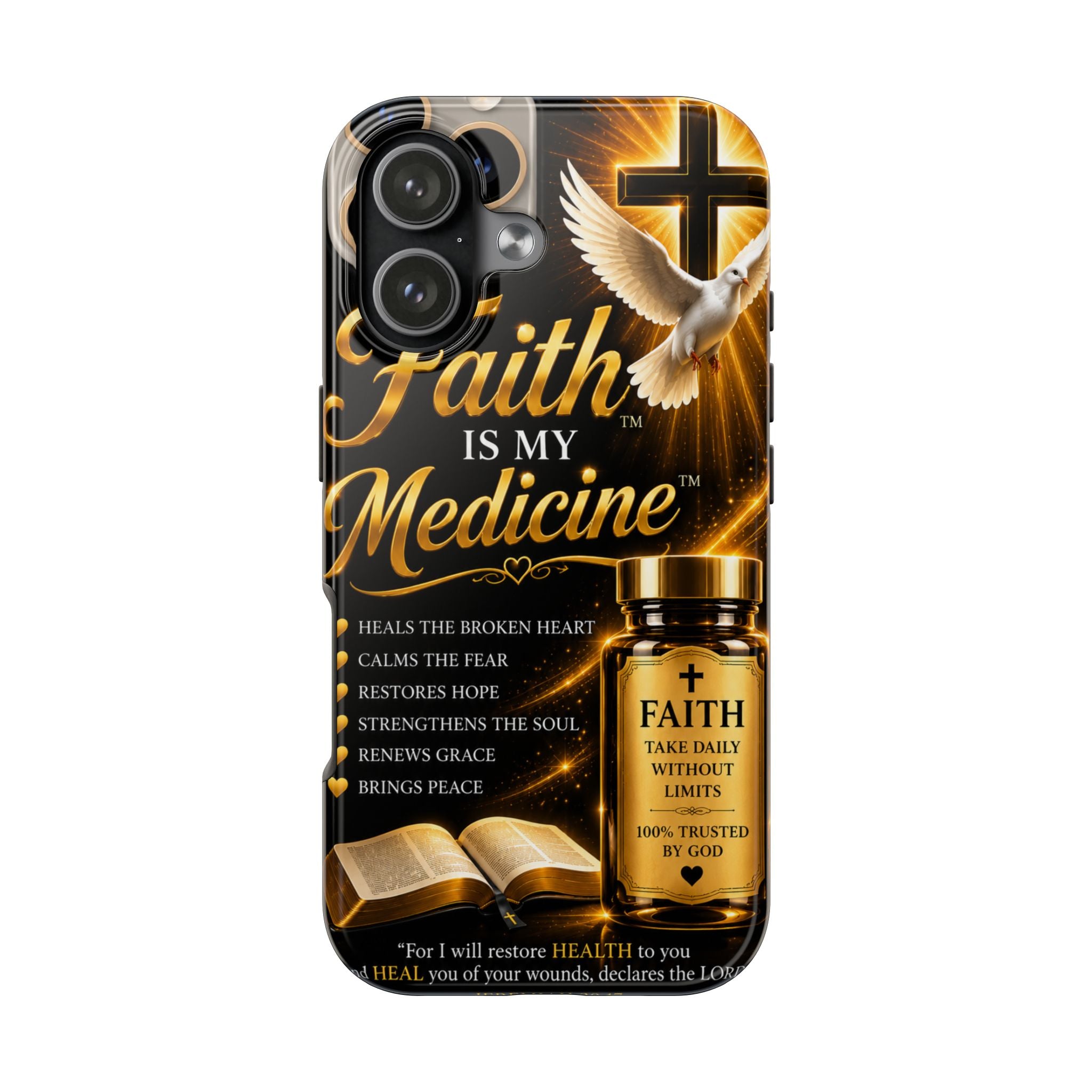 Faith Is My Medicine Phone Case — Christian Cross & Dove Religious Tough Phone Cover