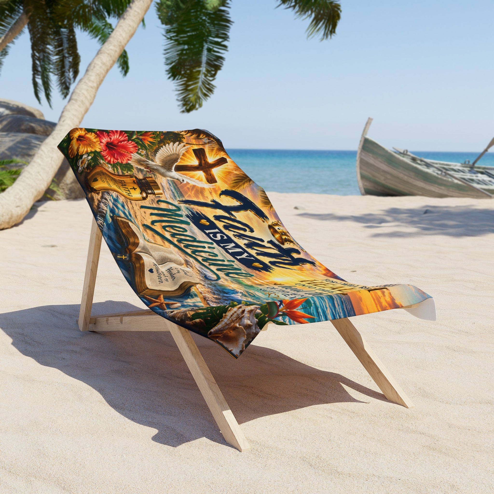 Faith Is My Medicine Beach Towel — Inspirational Christian Scripture (Jeremiah 30:17)