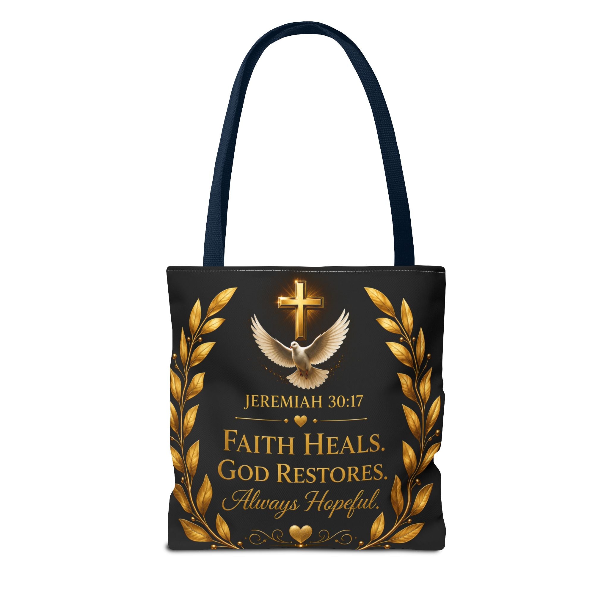 Faith Is My Medicine Tote Bag — Christian Inspirational Cross & Dove Tote (Jeremiah 30:17)
