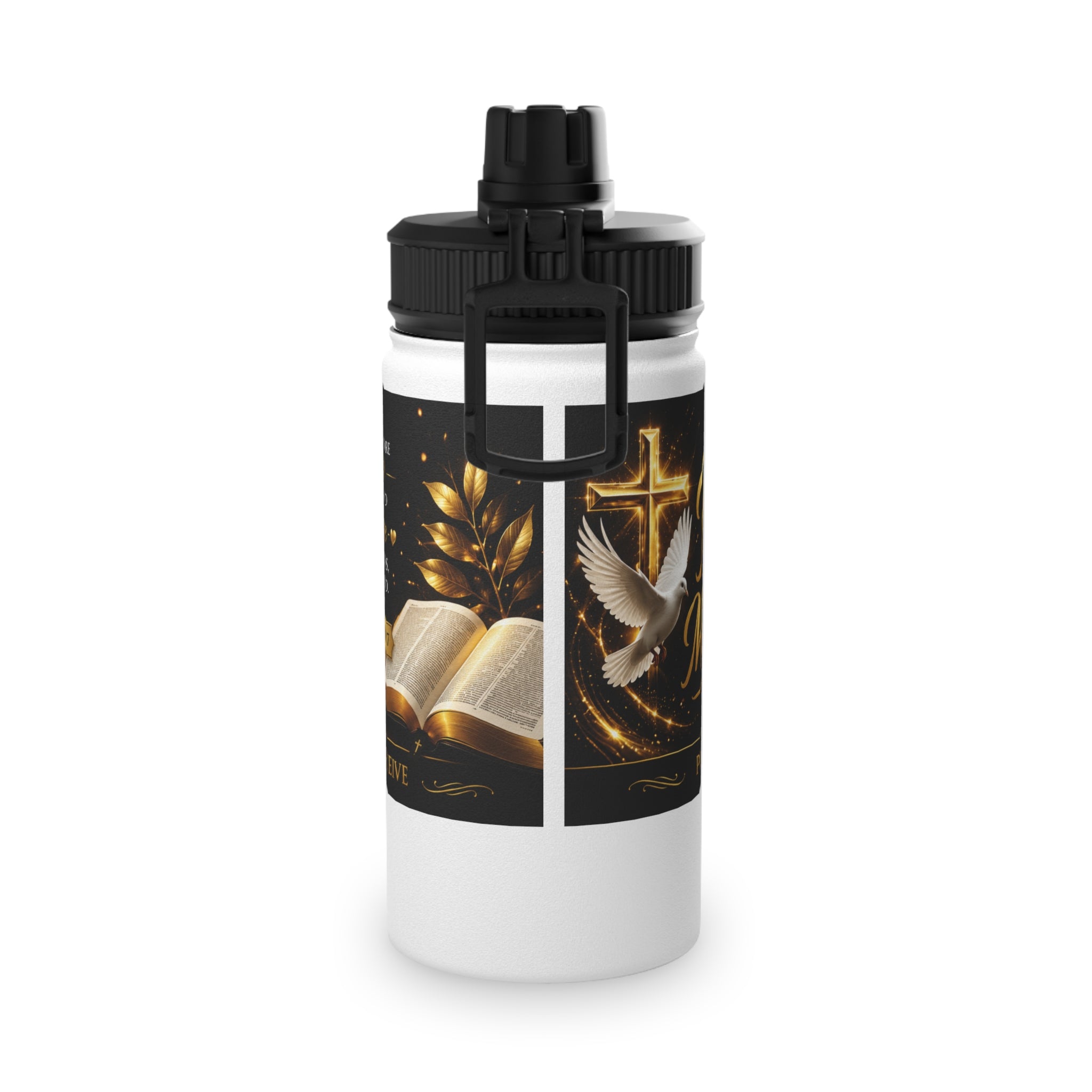 Faith Water Bottle — Inspirational Stainless Steel Sports Bottle with Bible, Cross & Dove Design