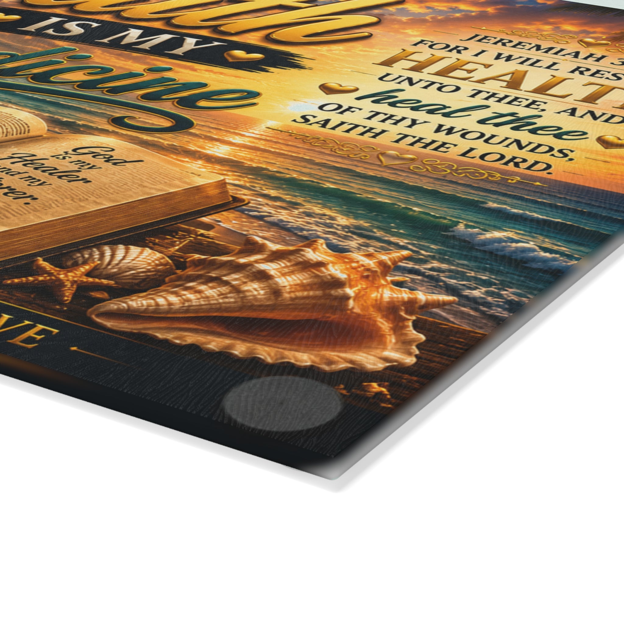 Faith Is My Medicine Glass Cutting Board — Inspirational Christian Kitchen Decor