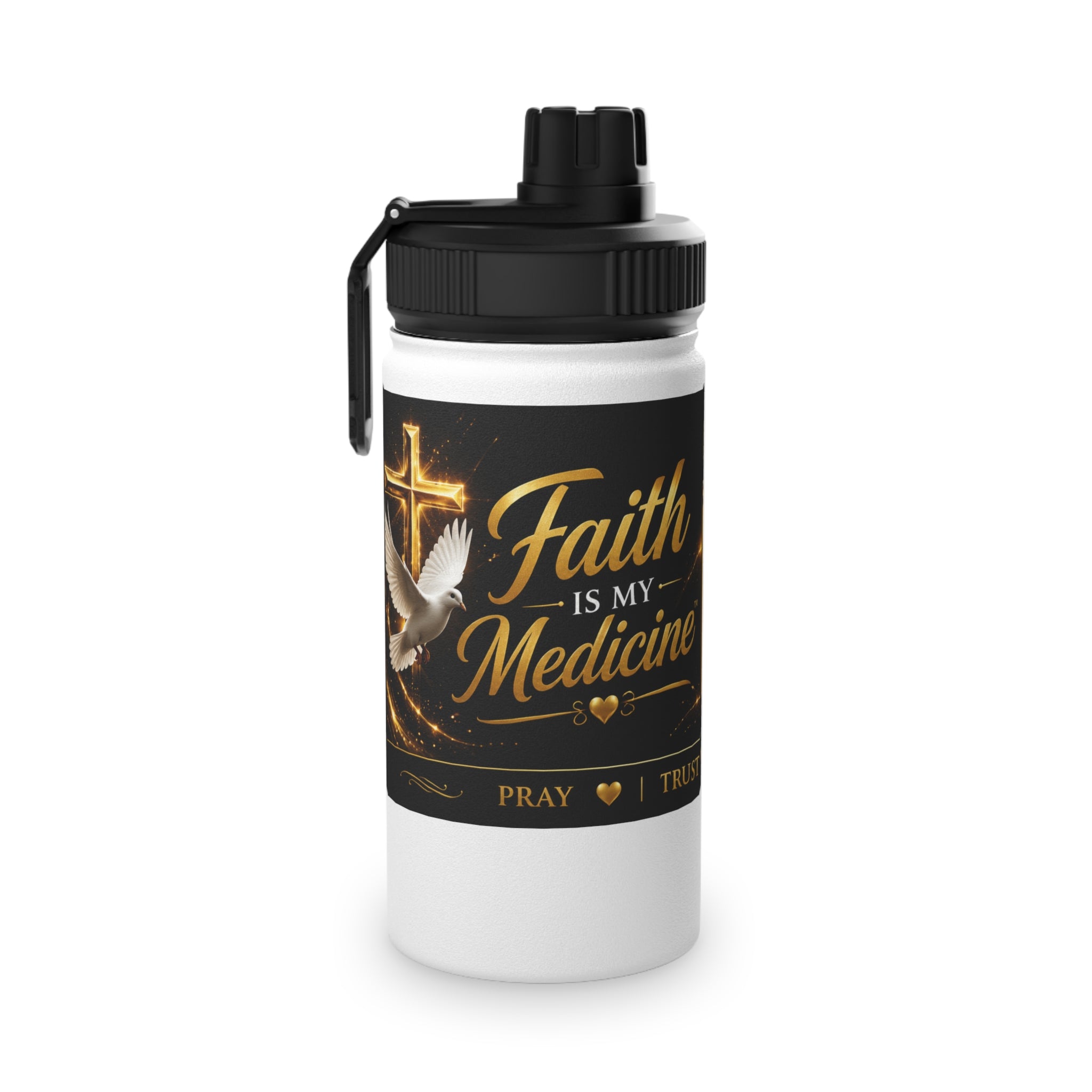 Faith Water Bottle — Inspirational Stainless Steel Sports Bottle with Bible, Cross & Dove Design