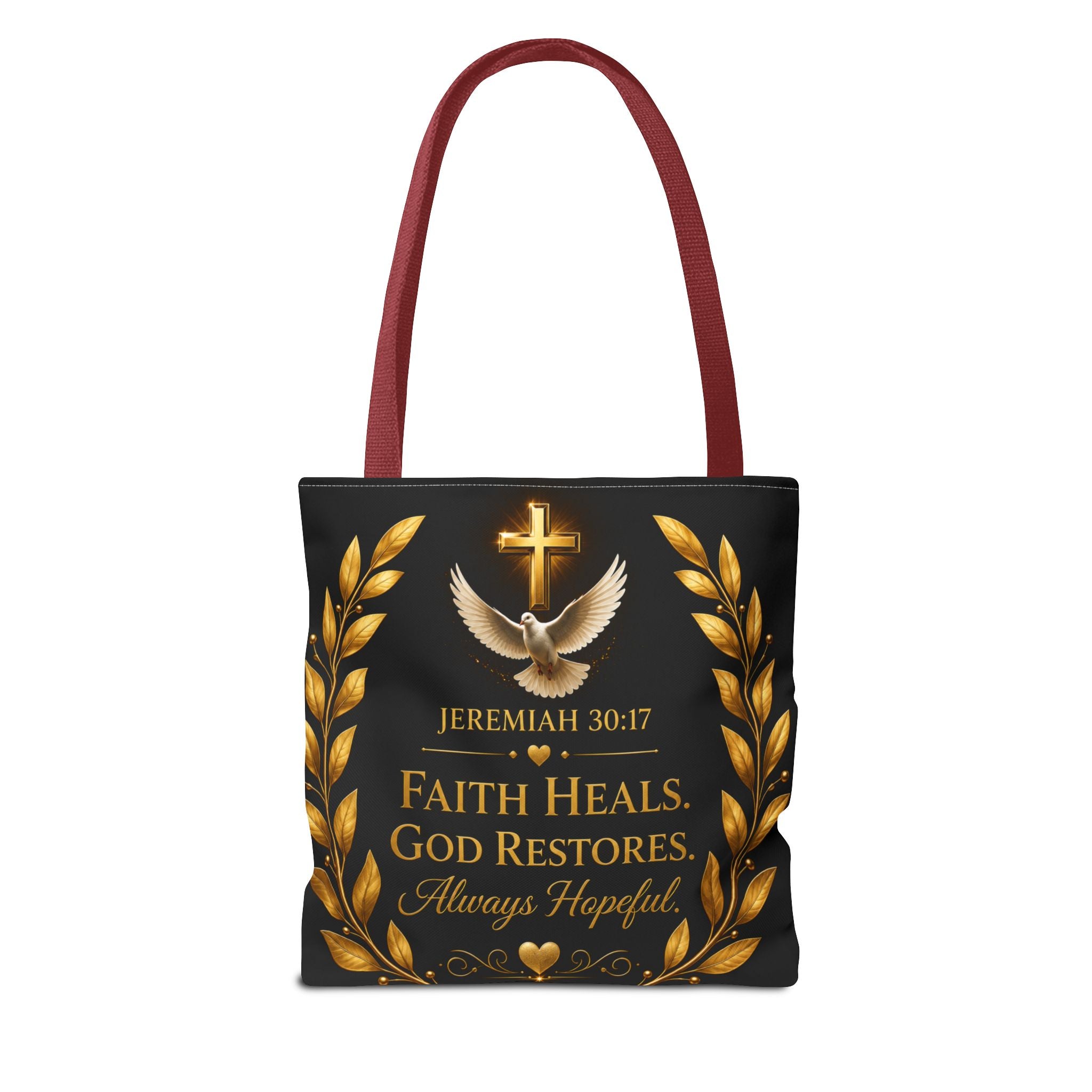 Faith Is My Medicine Tote Bag — Christian Inspirational Cross & Dove Tote (Jeremiah 30:17)
