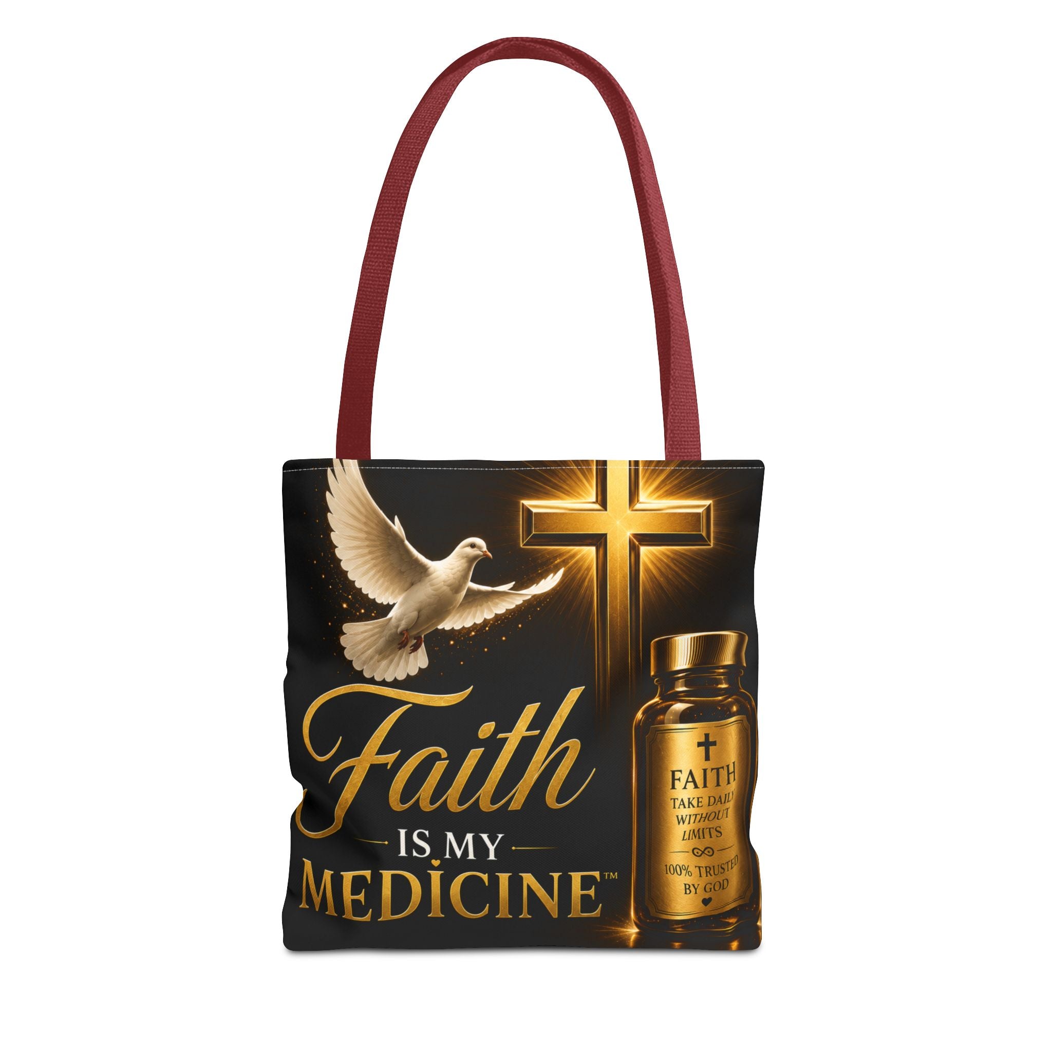 Faith Is My Medicine Tote Bag — Christian Inspirational Cross & Dove Tote (Jeremiah 30:17)